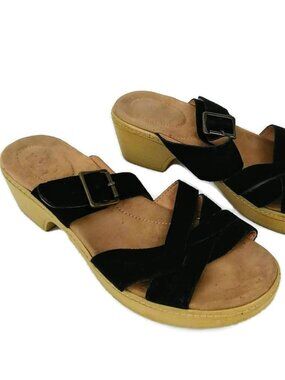 Lands End Women's Black and Tan Clog Sandals Size 9B